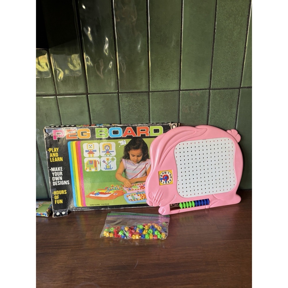 Vintage 1985 Peg Board Pink Bunny Play And Learn Toy Nostalgia
